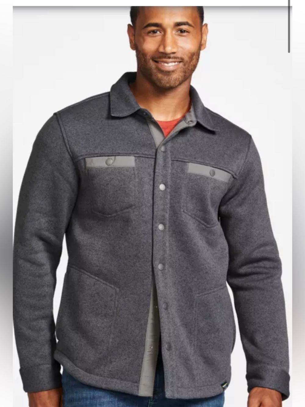 Men's Bean's Sweater Fleece Shirt Jac Charcoal Gray